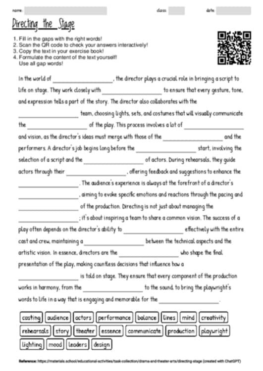 Theater Work & Stage Directing Brings The Script To Vibrant Life